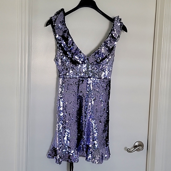 Free People Sequin Metallic Purple Black short dress party cocktail size 6 - Picture 3 of 17